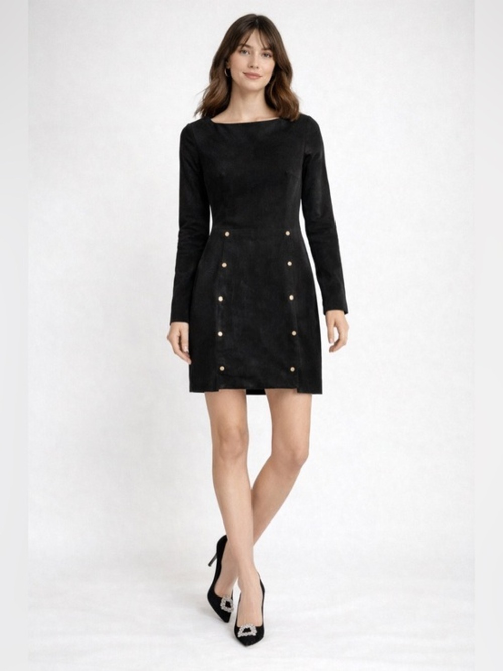 Urban Renewal Black Gold Button Hipster Classy Suede Mini Dress Size Medium